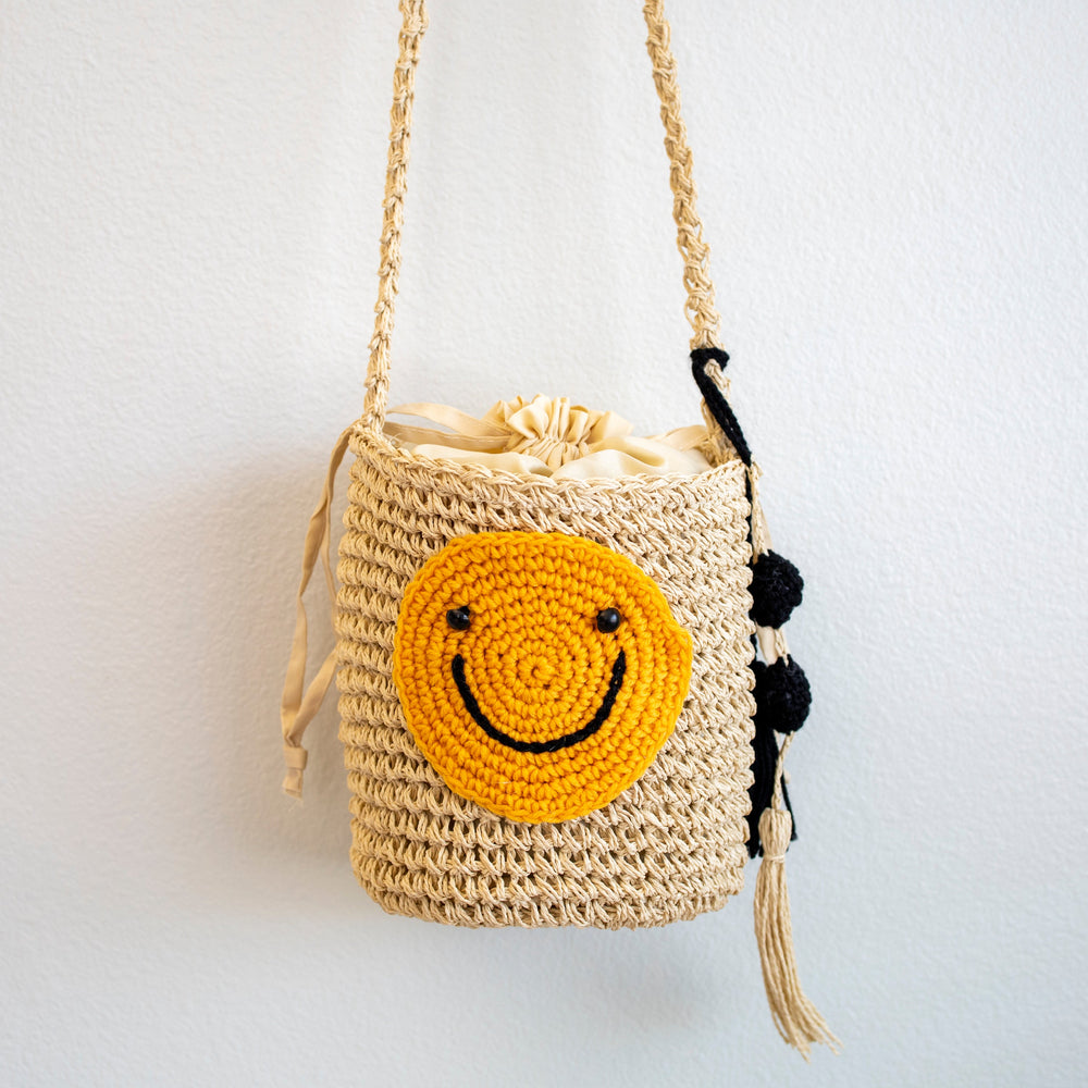 Women’s Straw Smiley Face Crossbody Bag for Beach, Vacation & Summer Outfits
