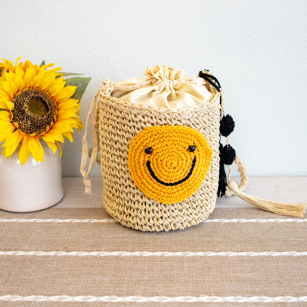 Women’s Straw Smiley Face Crossbody Bag for Beach, Vacation & Summer Outfits