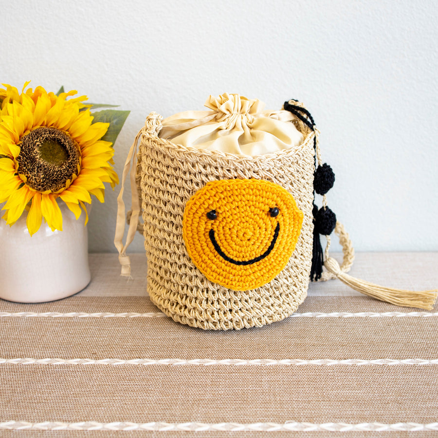 Women’s Straw Smiley Face Crossbody Bag for Beach, Vacation & Summer Outfits