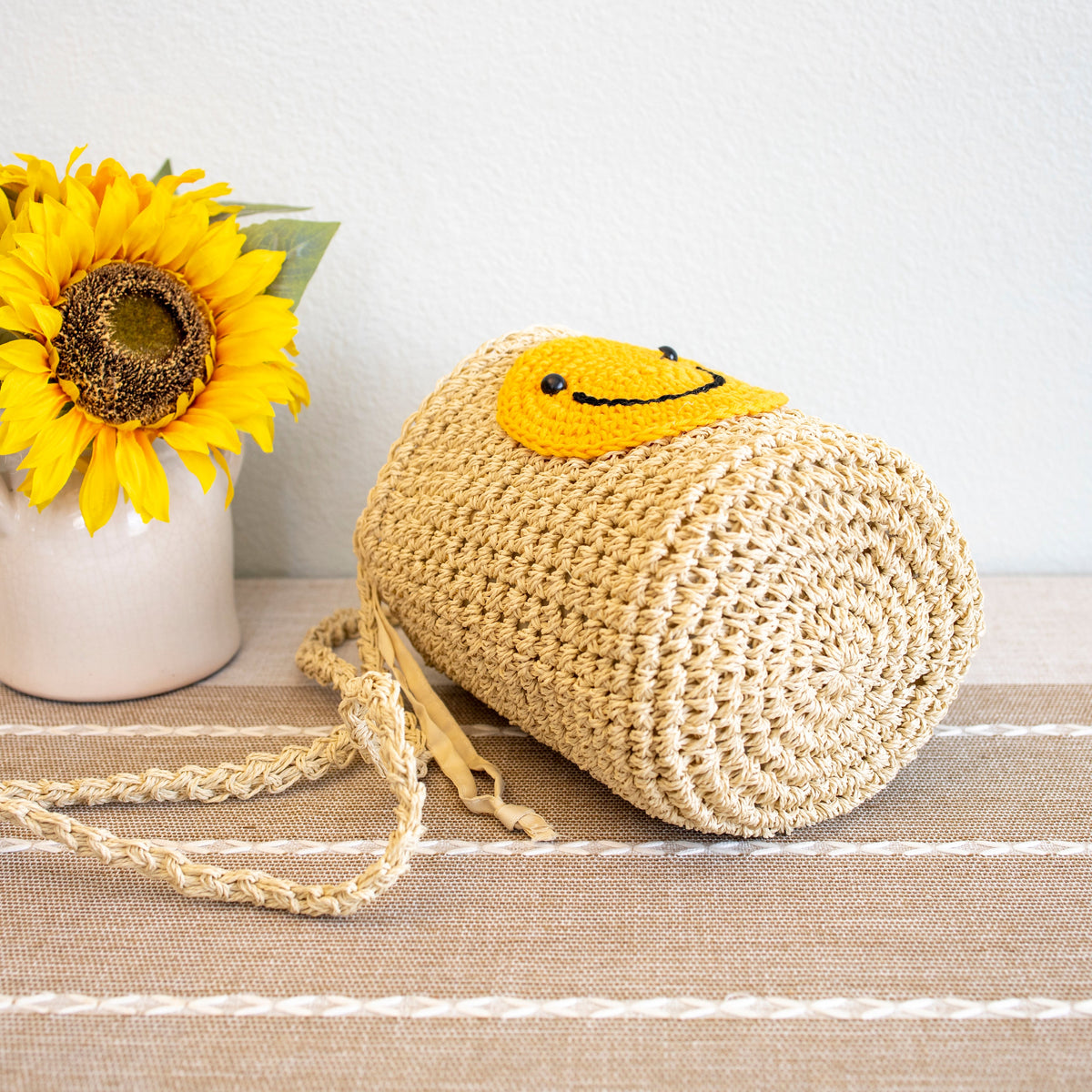 Women’s Straw Smiley Face Crossbody Bag for Beach, Vacation & Summer Outfits