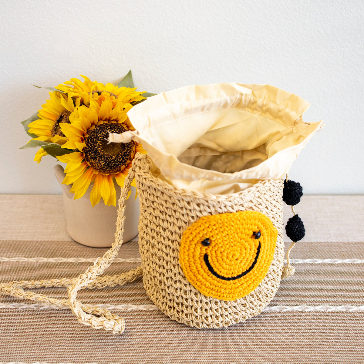 Women’s Straw Smiley Face Crossbody Bag for Beach, Vacation & Summer Outfits