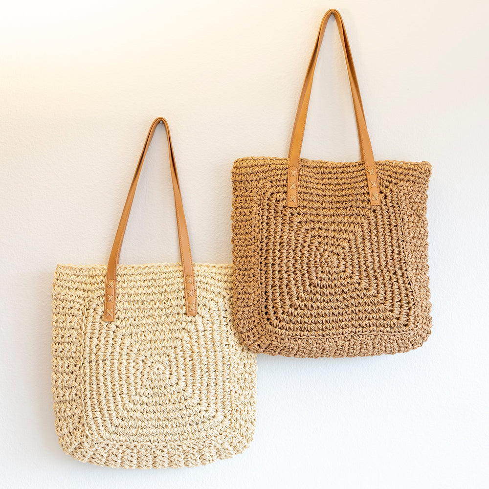 Damen-Einkaufstasche aus Strohgeflecht mit Muster für Strand, Urlaub und Sommeroutfits