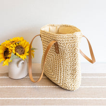 Damen-Einkaufstasche aus Strohgeflecht mit Muster für Strand, Urlaub und Sommeroutfits