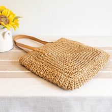 Damen-Einkaufstasche aus Strohgeflecht mit Muster für Strand, Urlaub und Sommeroutfits