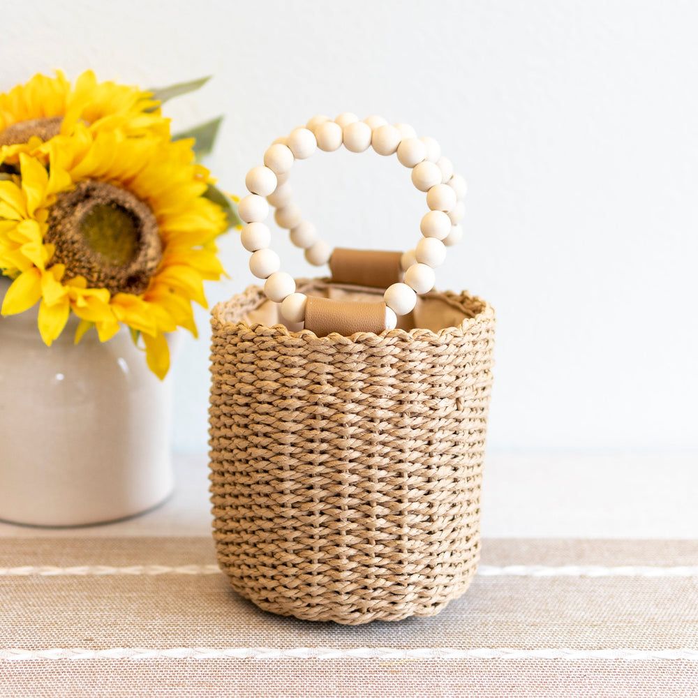 Women’s Straw Top Handle Bucket Bag for Beach, Vacation & Summer Outfits