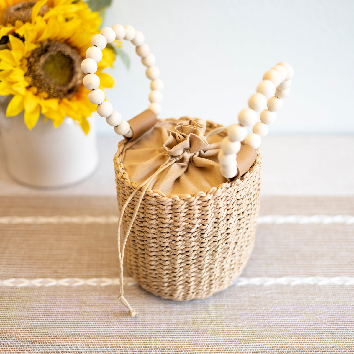 Women’s Straw Top Handle Bucket Bag for Beach, Vacation & Summer Outfits