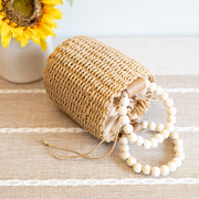 Women’s Straw Top Handle Bucket Bag for Beach, Vacation & Summer Outfits