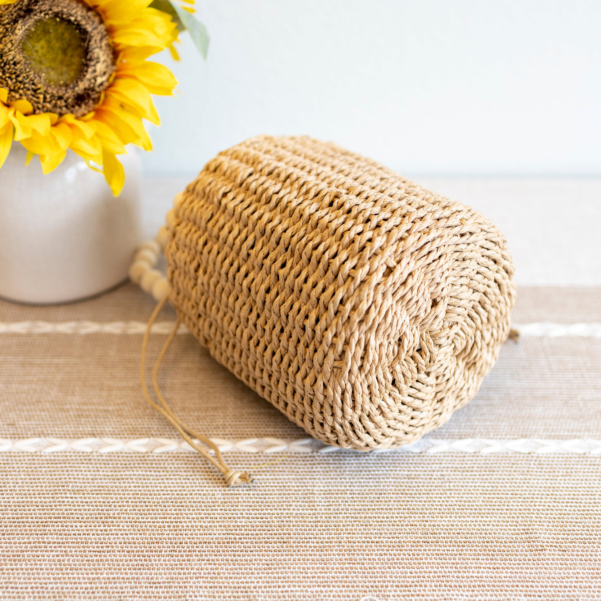 Women’s Straw Top Handle Bucket Bag for Beach, Vacation & Summer Outfits