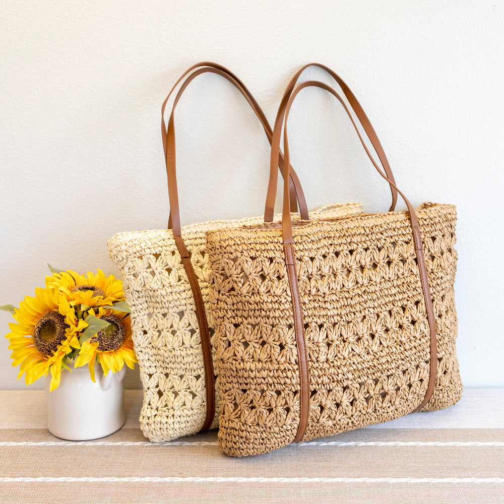 Damen Strohgewebte große Alltagstasche, Strandtasche, Einkaufstasche für Urlaub und Sommer-Outfits