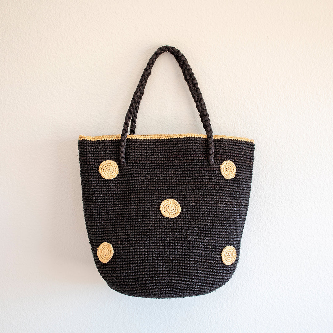 Damen Sommer-Stroh-Tasche mit Polka-Dot-Design aus Bastgewebe für Strand, Urlaub und Sommeroutfits