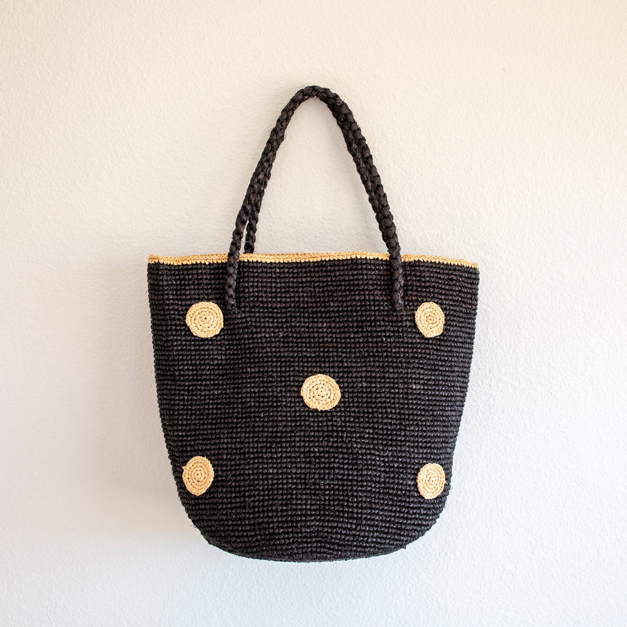Women’s Polka Dot Design Raffia Woven Summer Straw Tote for Beach, Vacation & Summer Outfits