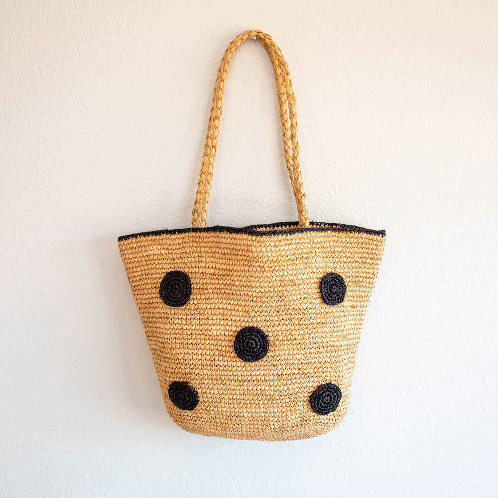 Damen gepunktete Raffia gewebte Sommer-Strohtasche für Strand, Urlaub & Sommer-Outfits