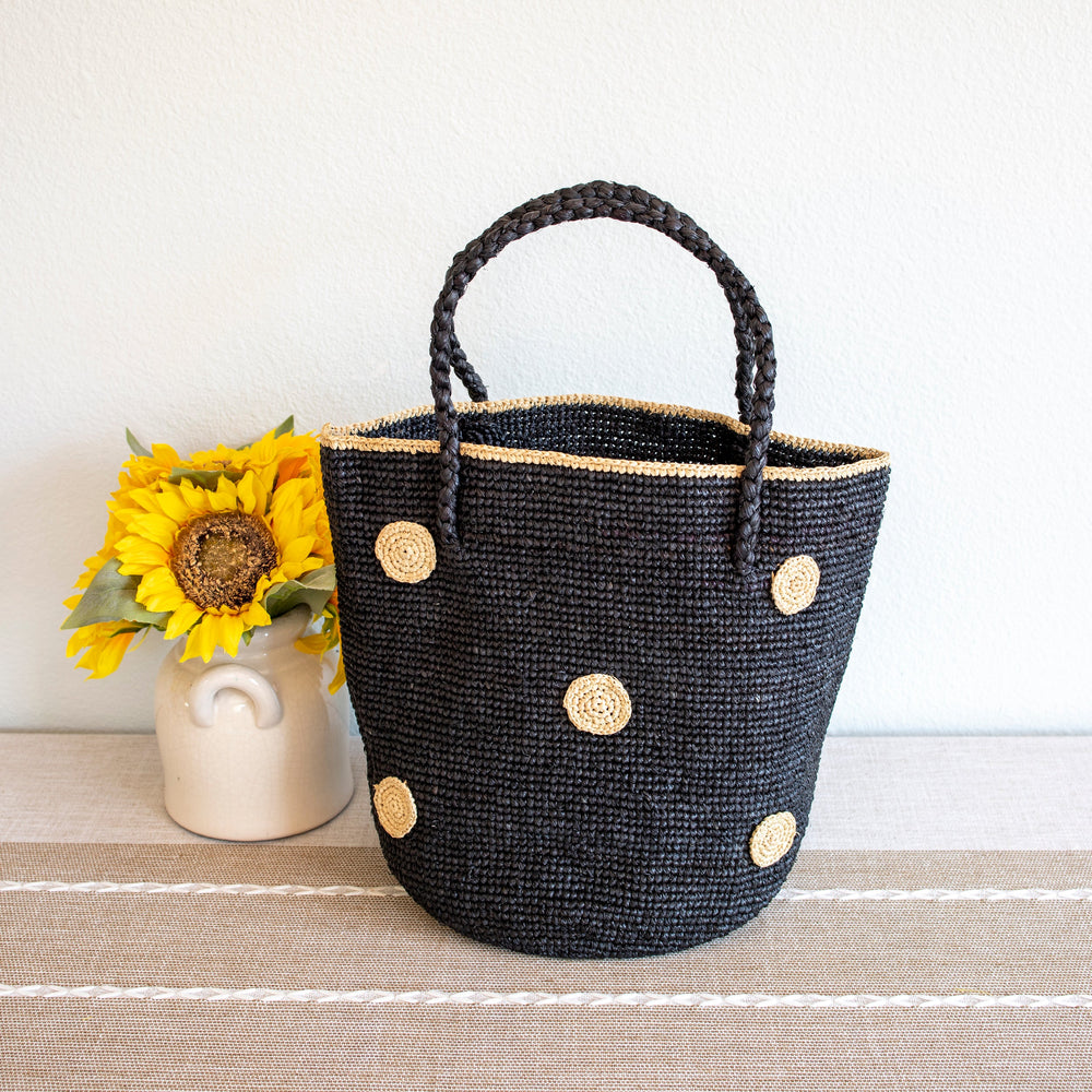 Damen Sommer-Stroh-Tasche mit Polka-Dot-Design aus Bastgewebe für Strand, Urlaub und Sommeroutfits