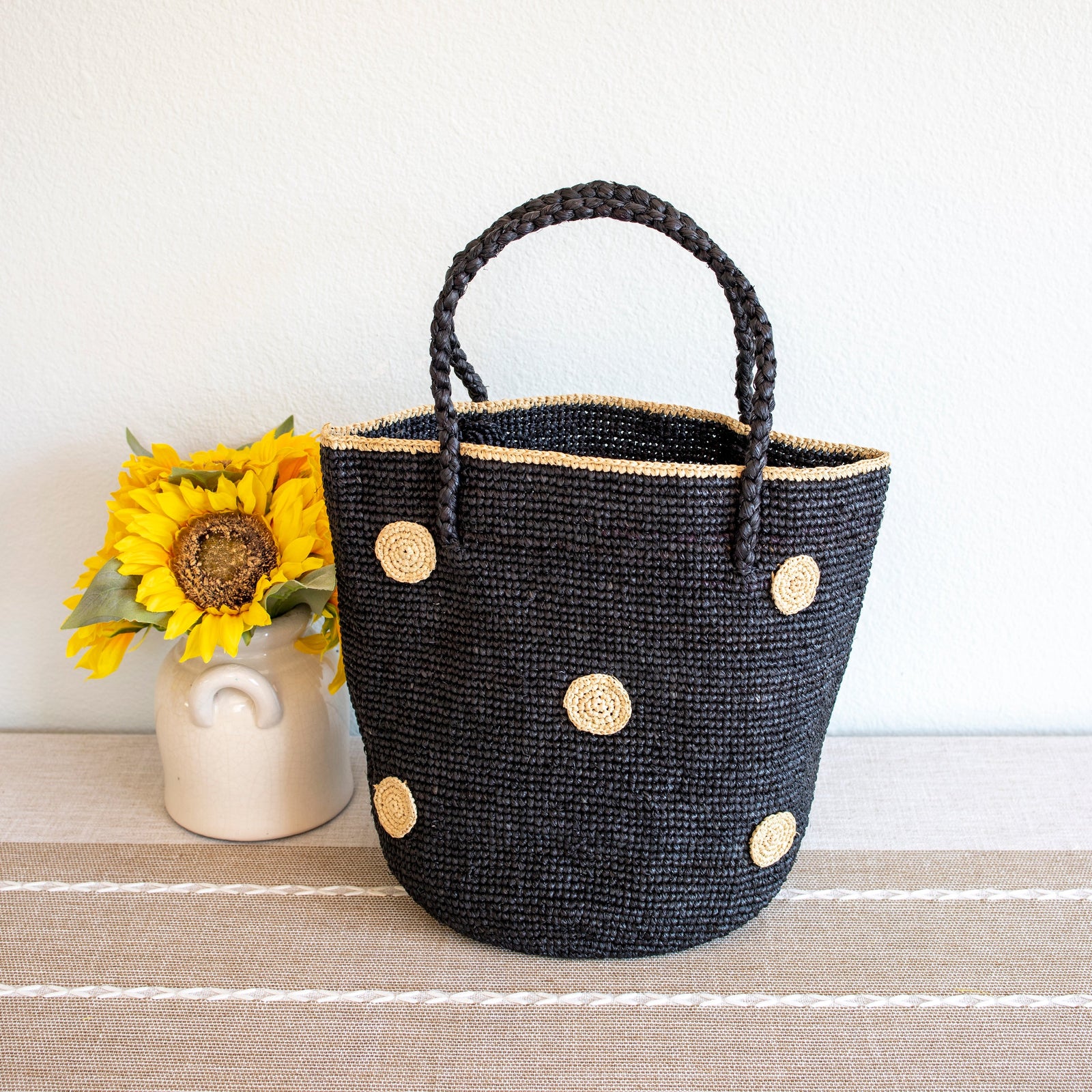 Women’s Polka Dot Design Raffia Woven Summer Straw Tote for Beach, Vacation & Summer Outfits