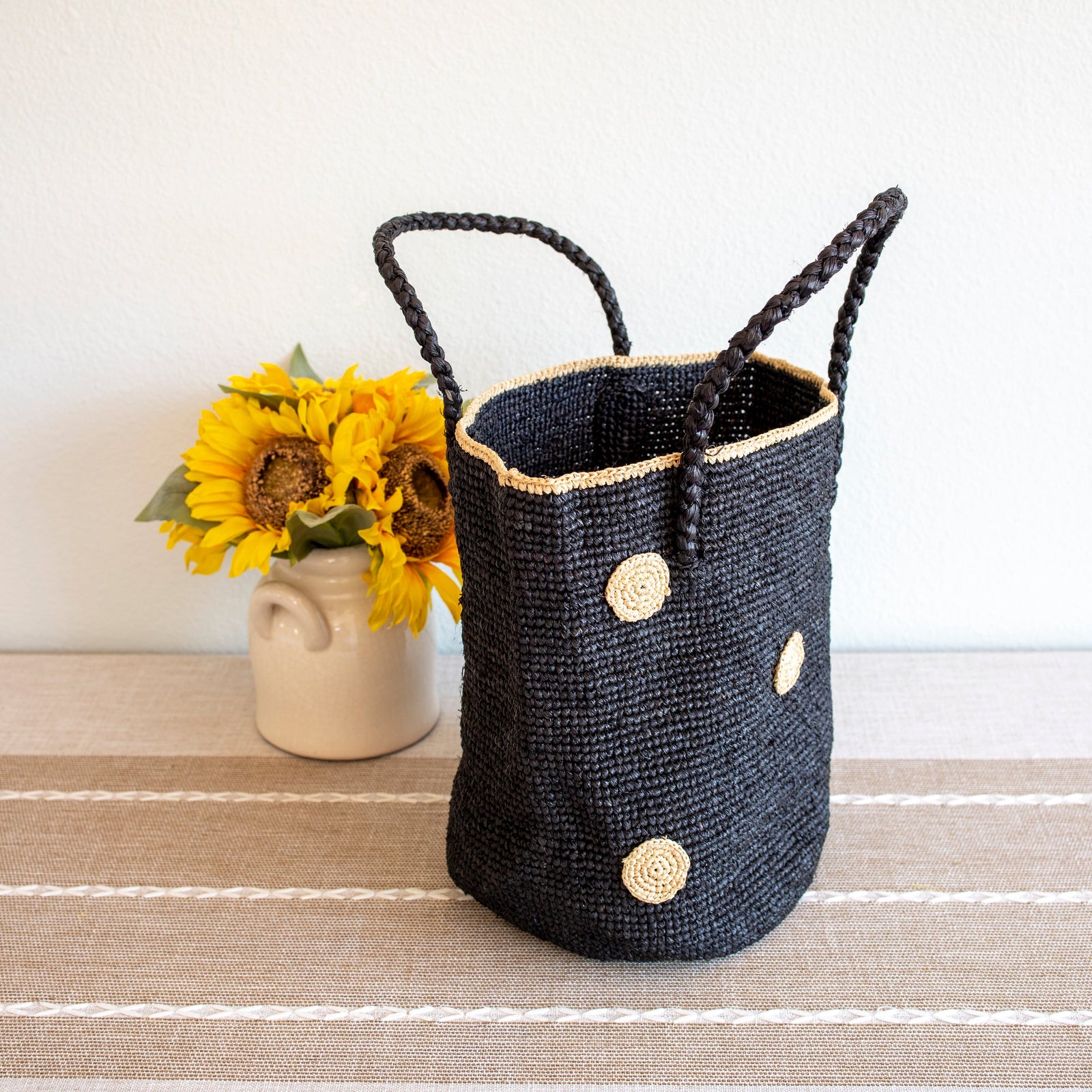 Women’s Polka Dot Design Raffia Woven Summer Straw Tote for Beach, Vacation & Summer Outfits