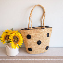 Damen gepunktete Raffia gewebte Sommer-Strohtasche für Strand, Urlaub & Sommer-Outfits
