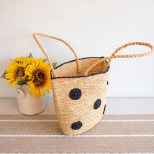 Damen gepunktete Raffia gewebte Sommer-Strohtasche für Strand, Urlaub & Sommer-Outfits
