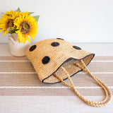 Women’s Polka Dot Design Raffia Woven Summer Straw Tote for Beach, Vacation & Summer Outfits
