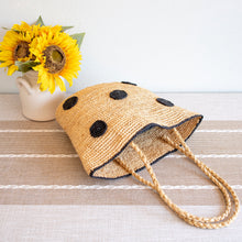 Damen gepunktete Raffia gewebte Sommer-Strohtasche für Strand, Urlaub & Sommer-Outfits