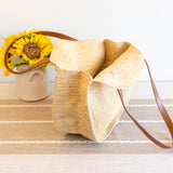Women’s Round Raffia Woven Shoulder Bag with Genuine Leather Straps Tote Bag for Beach, Vacation & Summer Outfits
