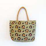 Women’s Green Leopard Design Raffia Summer Tote Bag for Beach, Vacation & Summer Outfits