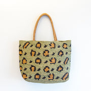 Women’s Green Leopard Design Raffia Summer Tote Bag for Beach, Vacation & Summer Outfits