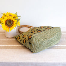 Grüne Leoparden-Raffia-Sommertragetasche für Damen für Strand, Urlaub und Sommer-Outfits