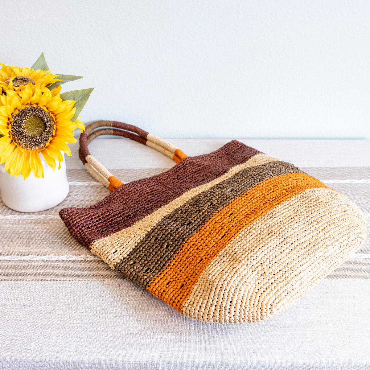 Women’s Striped Large Soft Raffia Woven Summer Straw Tote Bag for Beach, Vacation & Summer Outfits