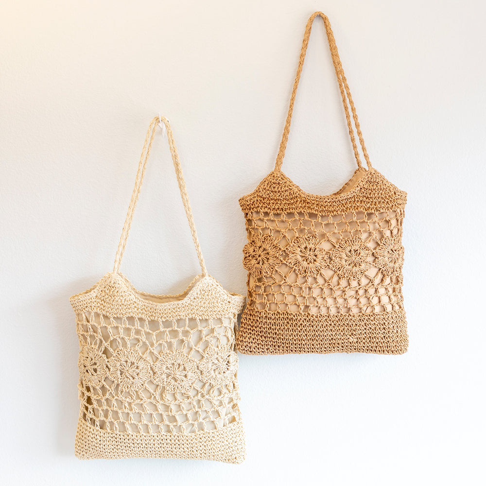 Geflochtene Strohtasche für Damen mit Blumenmustern – Tragetasche für Strand, Urlaub und Sommeroutfits
