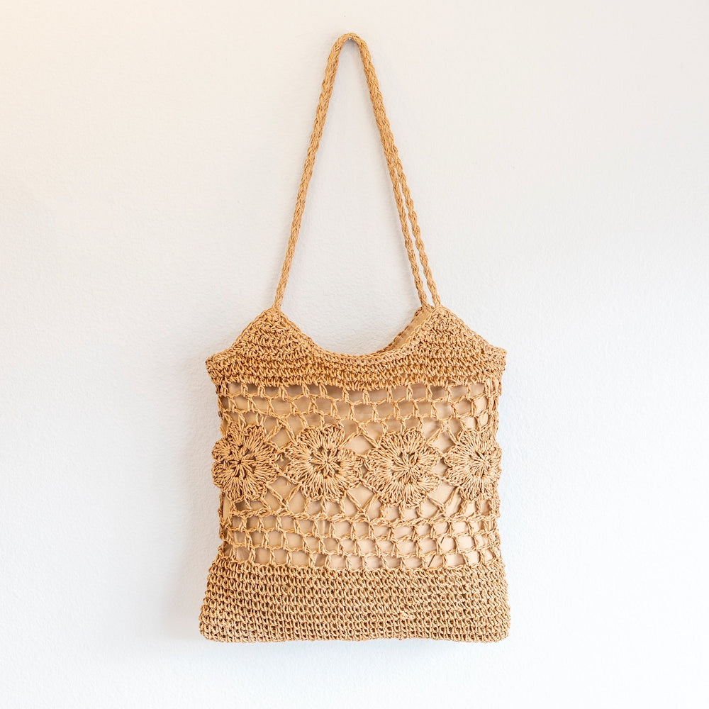 Geflochtene Strohtasche für Damen mit Blumenmustern – Tragetasche für Strand, Urlaub und Sommeroutfits