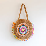 Women’s Boho Round Beach Straw Tote for Beach, Vacation & Summer Outfits