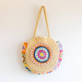 Women’s Boho Round Beach Straw Tote for Beach, Vacation & Summer Outfits