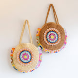 Women’s Boho Round Beach Straw Tote for Beach, Vacation & Summer Outfits