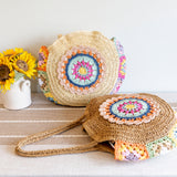 Women’s Boho Round Beach Straw Tote for Beach, Vacation & Summer Outfits