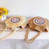 Women’s Boho Round Beach Straw Tote for Beach, Vacation & Summer Outfits
