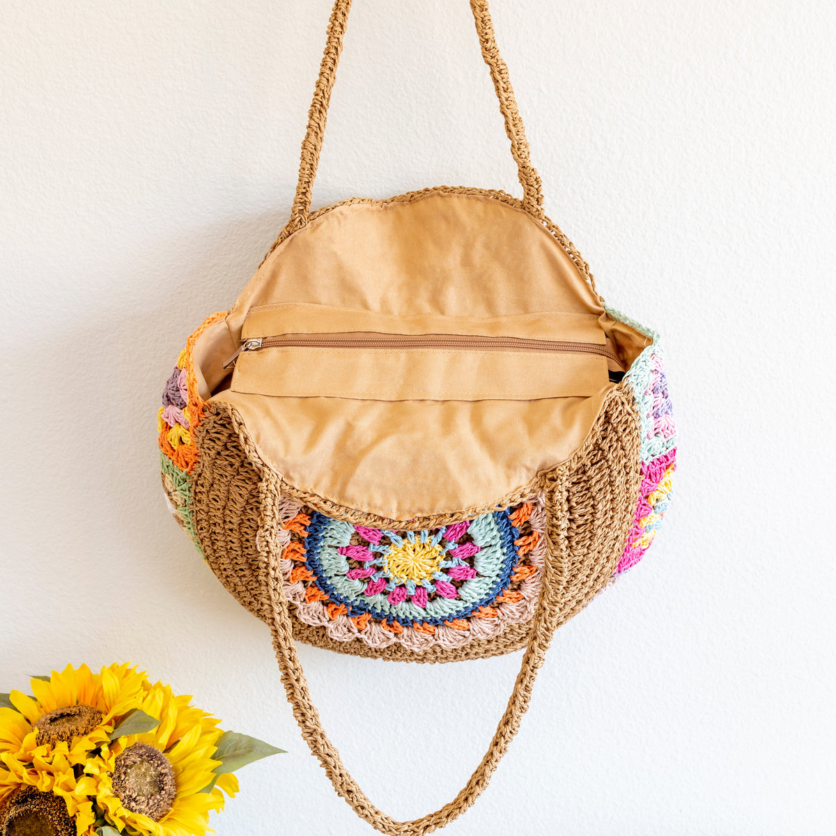 Women’s Boho Round Beach Straw Tote for Beach, Vacation & Summer Outfits