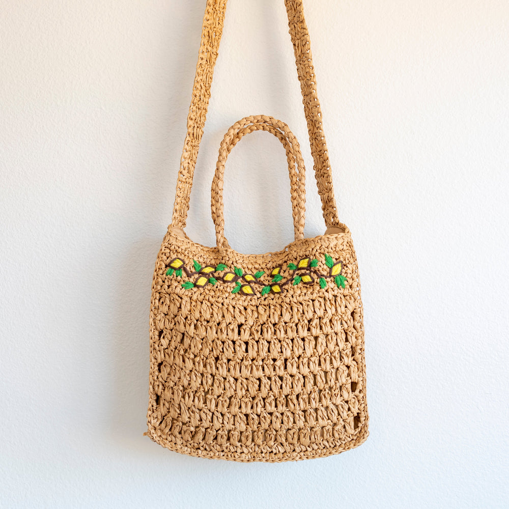 Blumen-Umhängetasche aus Stroh für Damen mit langem Riemen, Crossbody-Tasche für Strand, Urlaub und Sommer-Outfits