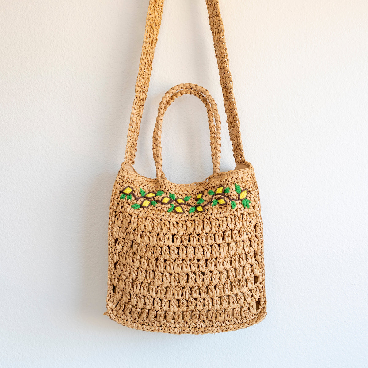 Women’s Summer Floral Straw Shoulder Bag with Long Strap Crossbody Bag for Beach, Vacation & Summer Outfits