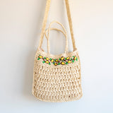 Women’s Summer Floral Straw Shoulder Bag with Long Strap Crossbody Bag for Beach, Vacation & Summer Outfits