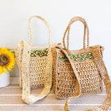 Women’s Summer Floral Straw Shoulder Bag with Long Strap Crossbody Bag for Beach, Vacation & Summer Outfits