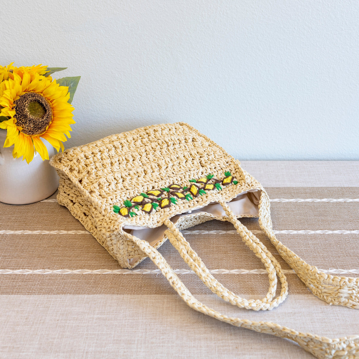 Women’s Summer Floral Straw Shoulder Bag with Long Strap Crossbody Bag for Beach, Vacation & Summer Outfits
