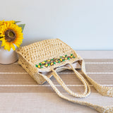 Women’s Summer Floral Straw Shoulder Bag with Long Strap Crossbody Bag for Beach, Vacation & Summer Outfits