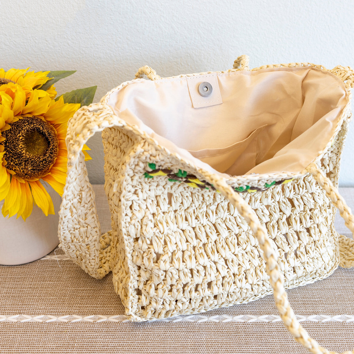 Women’s Summer Floral Straw Shoulder Bag with Long Strap Crossbody Bag for Beach, Vacation & Summer Outfits