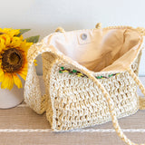 Women’s Summer Floral Straw Shoulder Bag with Long Strap Crossbody Bag for Beach, Vacation & Summer Outfits