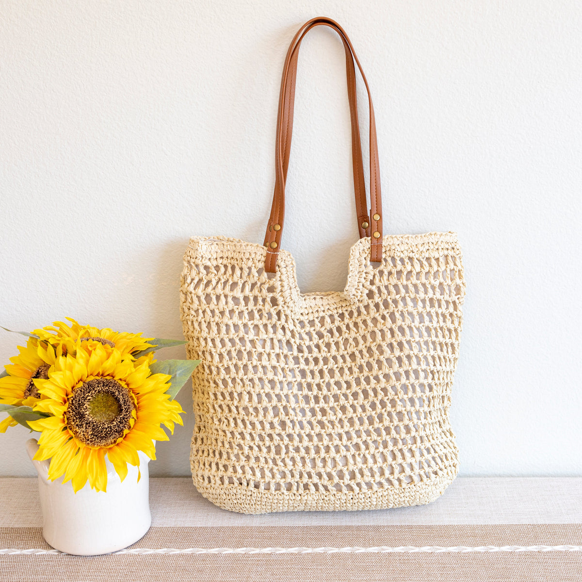 Women’s Lightweight Straw Woven Square Tote Bag for Beach, Vacation & Summer Outfits
