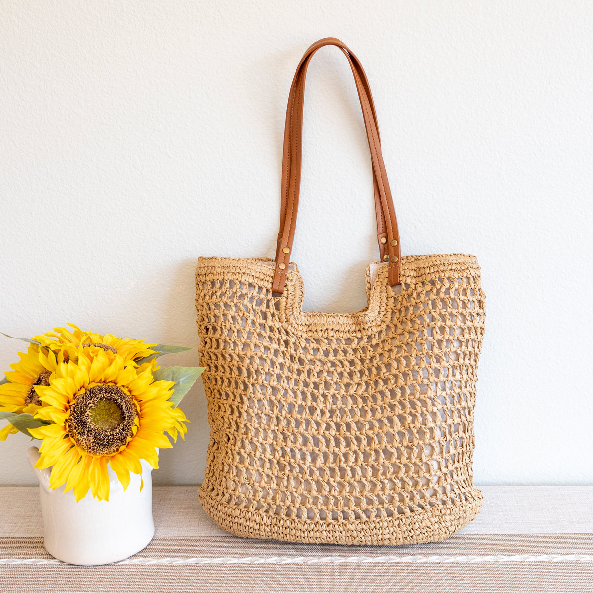 Women’s Lightweight Straw Woven Square Tote Bag for Beach, Vacation & Summer Outfits