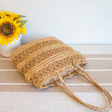 Women’s Long Handle Floral Design Straw Beach Tote for Beach, Vacation & Summer Outfits