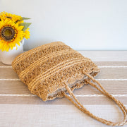 Women’s Long Handle Floral Design Straw Beach Tote for Beach, Vacation & Summer Outfits