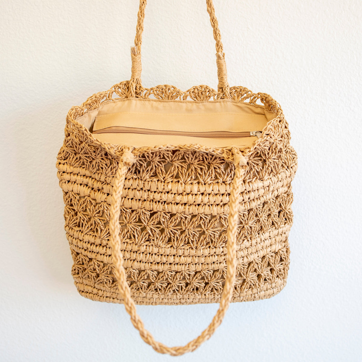 Women’s Long Handle Floral Design Straw Beach Tote for Beach, Vacation & Summer Outfits