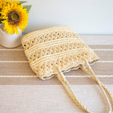 Women’s Long Handle Floral Design Straw Beach Tote for Beach, Vacation & Summer Outfits